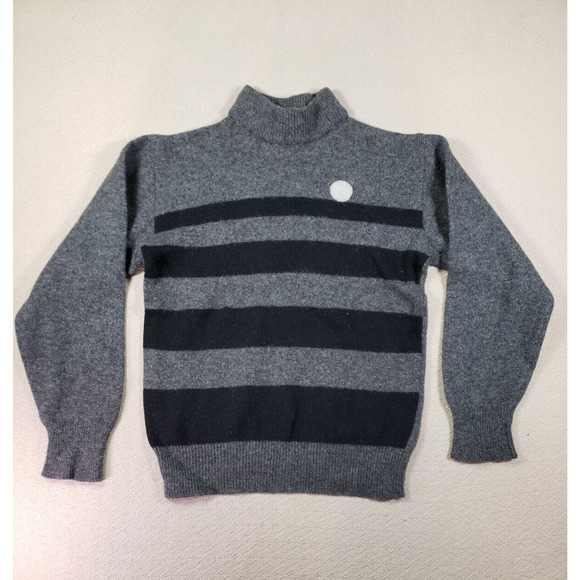 Hang Ten Sweater Womens Small Gray Striped Wool Mock Neck Knit Ribbed Pullover - Picture 1 of 12